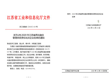 江苏省两化融合管理体系贯标试点企业